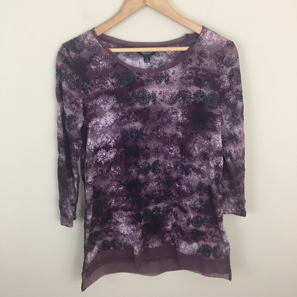 Simply Vera Wang Top Womens Small Purple 3/4 Sleeve  Multicolor
